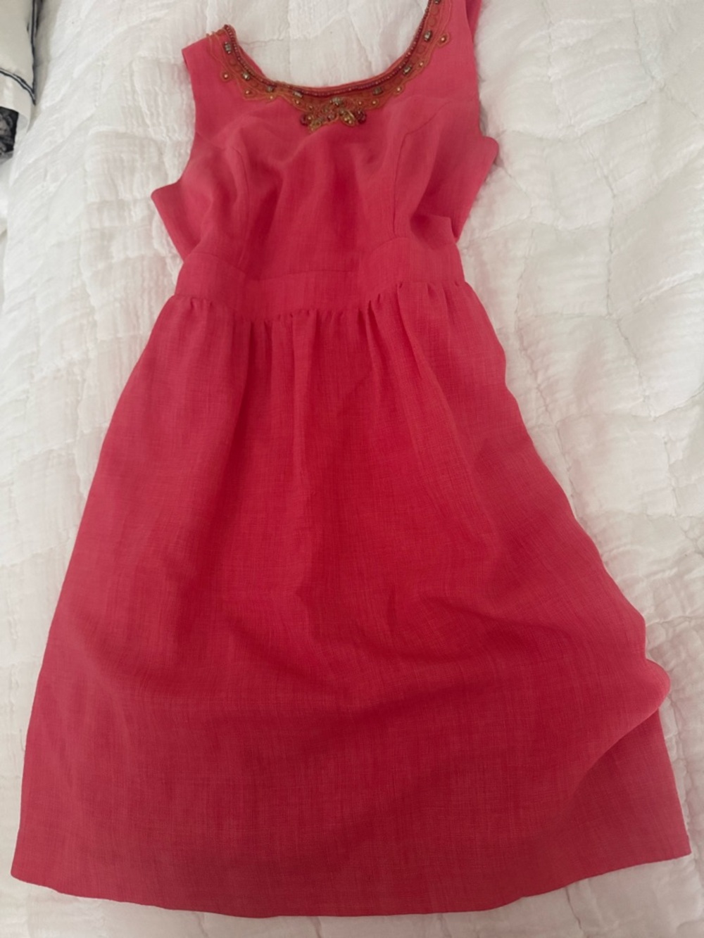 Ellen Tracy Sleeveless Pink Beaded Neckline Dress
